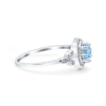 Art Deco Wedding Bridal Ring Marquise Design Round Simulated Aquamarine CZ 925 Sterling Silver